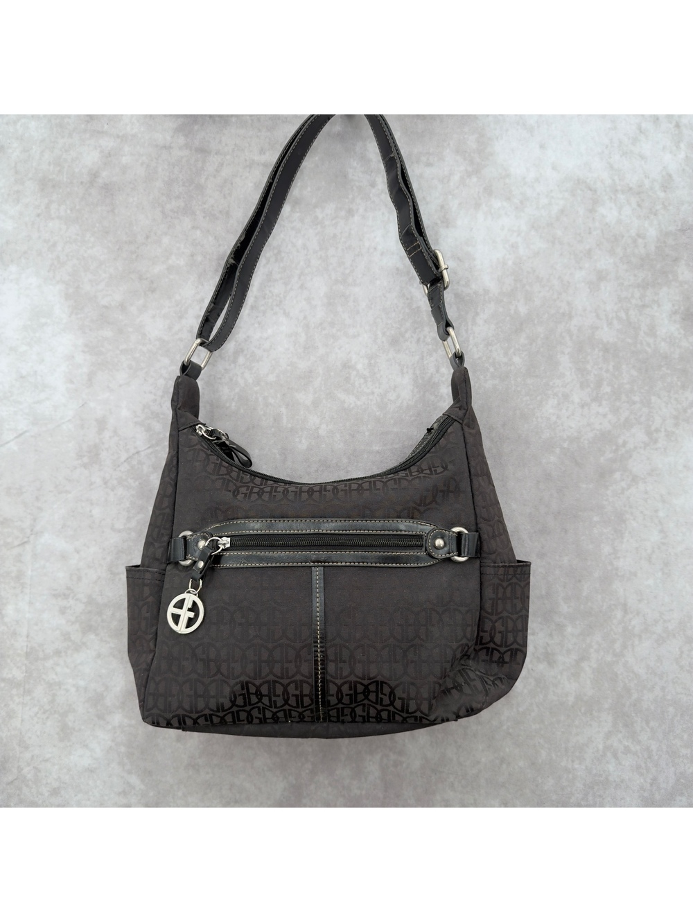 Vintage Y2K Giani Bernini Black Monogram Shoulder Bag Grunge Hobo Purse